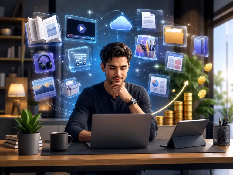 Home Een moderne ondernemer bouwt online inkomsten op met kennis, bestanden en digitale waarde.