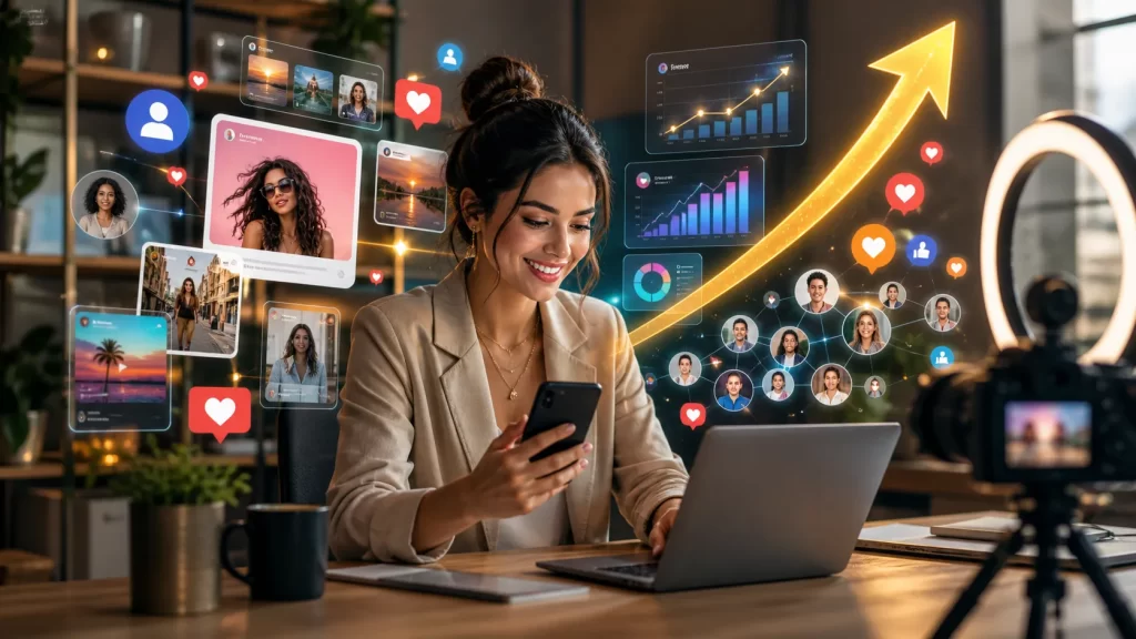Een moderne ondernemer bouwt via social media aan groei, bereik en een sterk digitaal netwerk.
