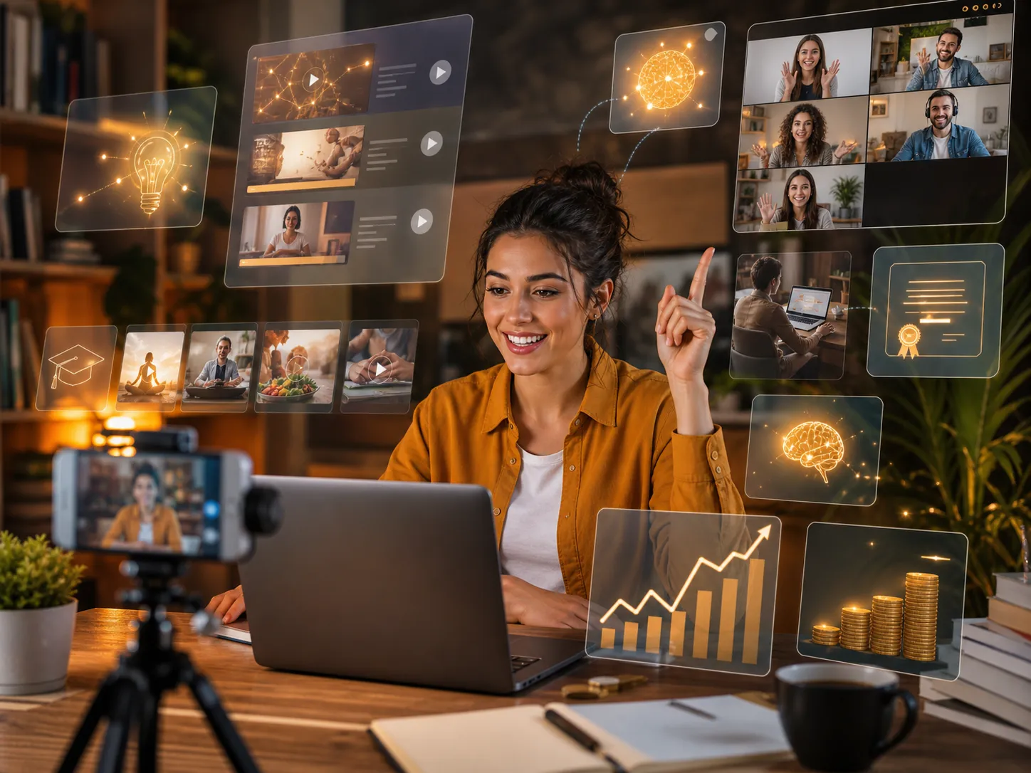 Een ondernemer deelt haar kennis via digitale lessen en bouwt zo een winstgevende online onderneming.