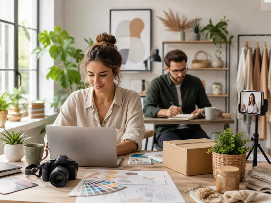 Een inspirerende werkruimte voor zelfstandige ondernemers met creatieve ideeën, online diensten en kleine businesskansen.